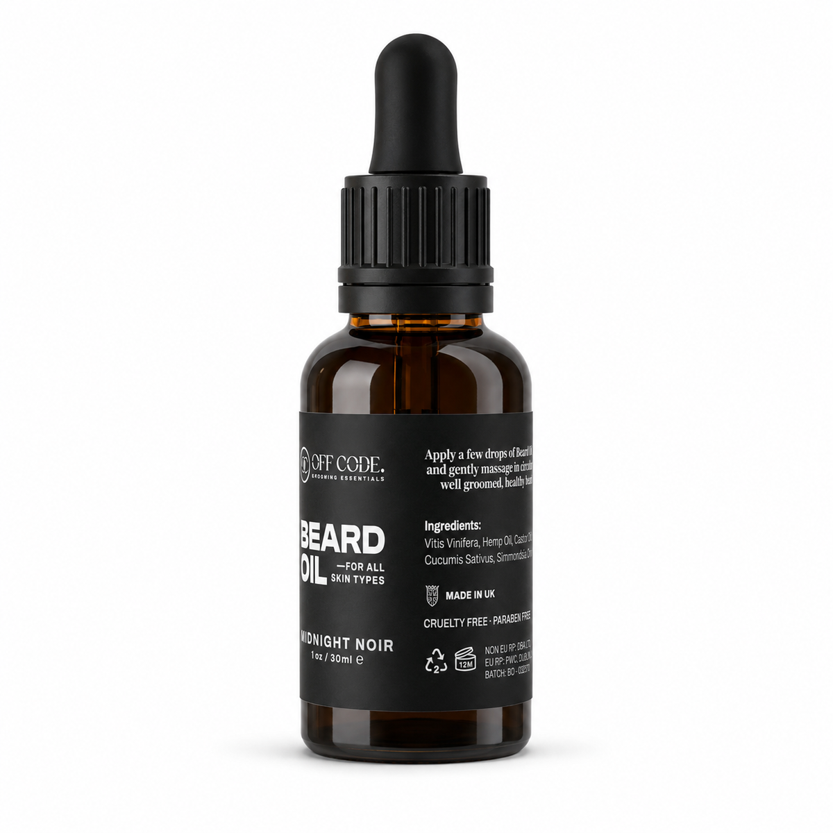 Off Code Beard Oil, angle ingredients